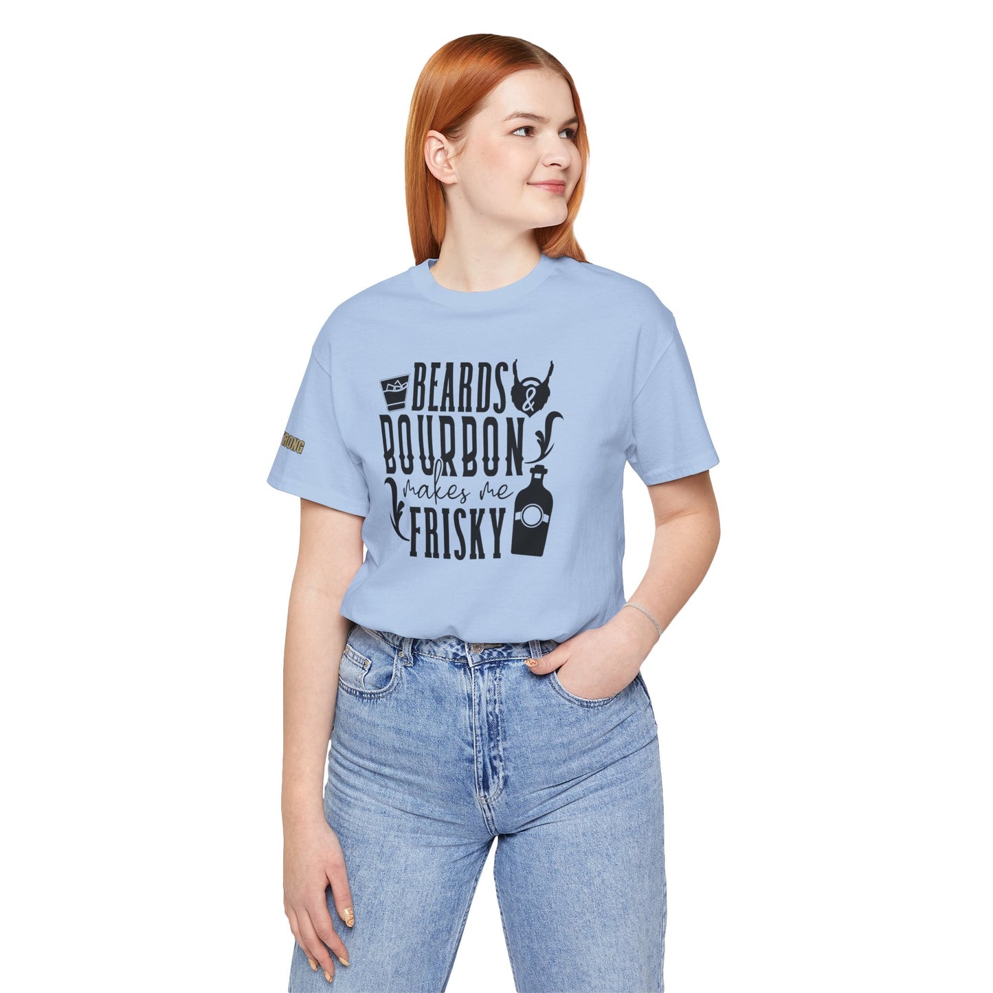 Beards and Bourbon Makes Me Frisky Funny Drinking T-Shirt