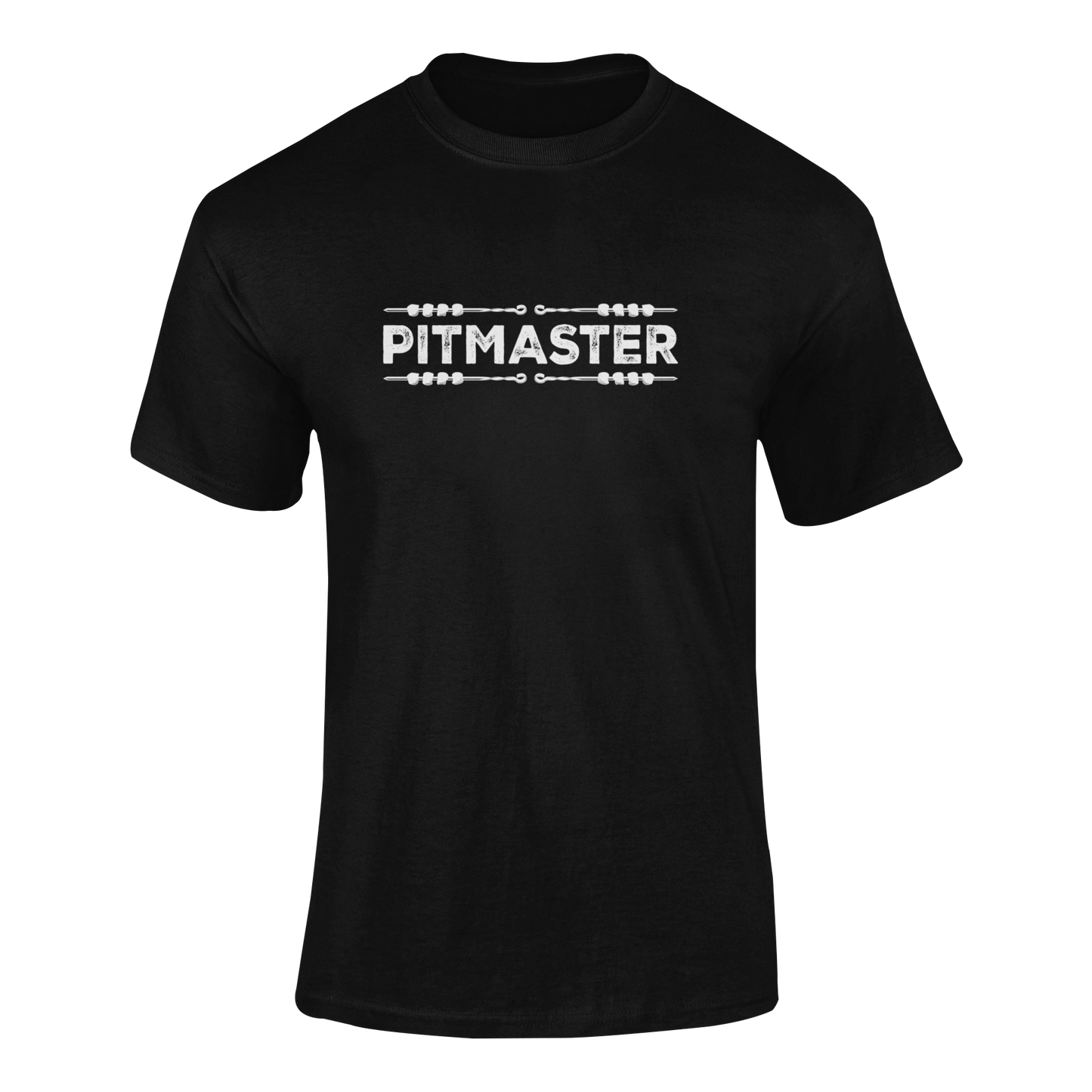 A bold Pitmaster BBQ t-shirt design featuring distressed lettering and skewers, perfect for grill masters, BBQ lovers, and smokehouse pros.