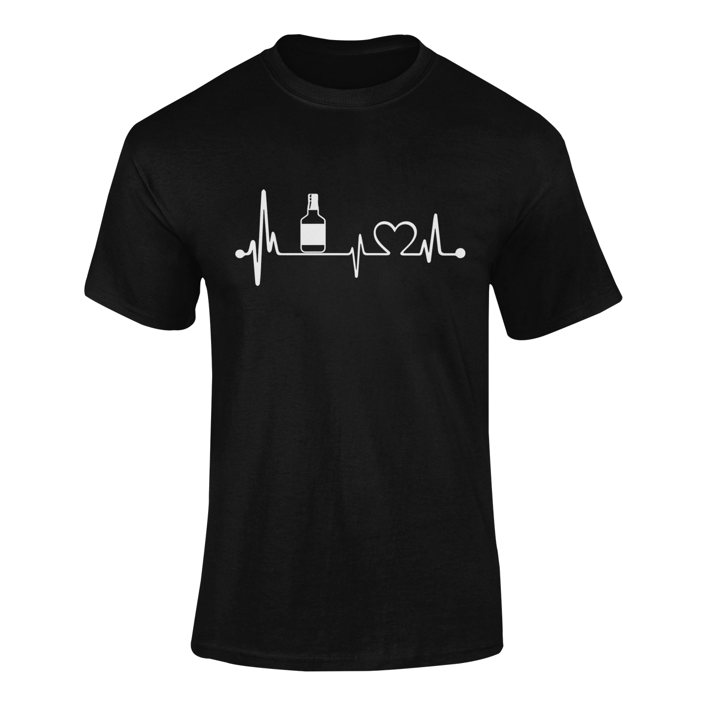 Ghosted mockup featuring the "Vodka Heartbeat" design, a minimalist yet bold graphic tee for vodka lovers and cocktail enthusiasts.