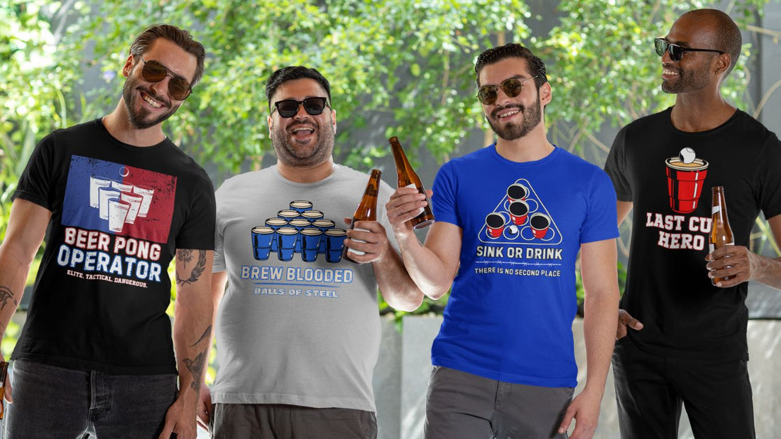 "Red, White & Brew – The Ultimate Beer Pong Collection" 🎯  Beer pong isn’t just a game—it’s a lifestyle. Whether you're the champion of the table or the guy who somehow keeps getting banned, we’ve got the ultimate beer pong tees to match your energy.