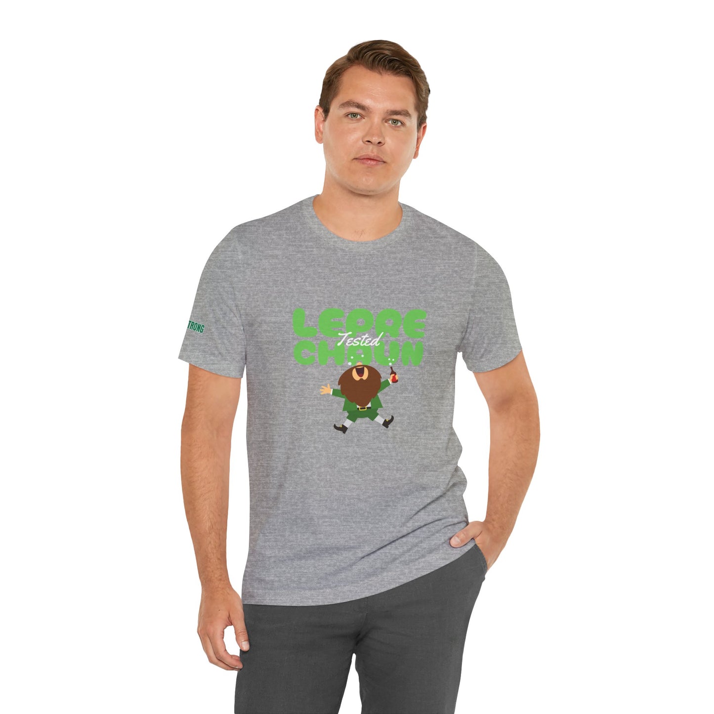 A funny St. Patrick’s Day drinking t-shirt featuring a cheerful leprechaun with a beer bottle, celebrating in wild Irish fashion. Ideal for pub crawlers, Irish beer fans, and St. Paddy’s Day shenanigans.