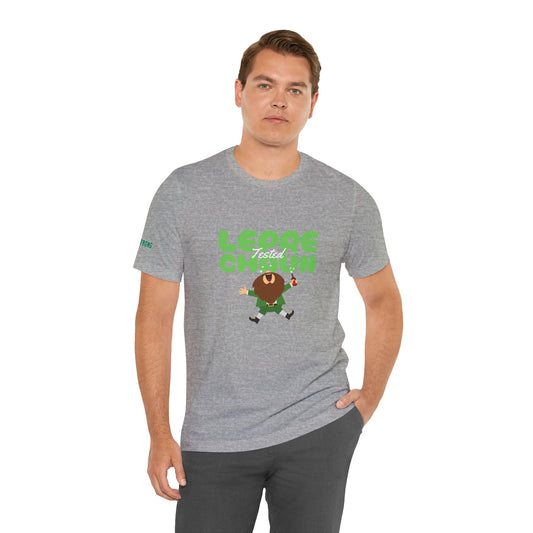 A funny St. Patrick’s Day drinking t-shirt featuring a cheerful leprechaun with a beer bottle, celebrating in wild Irish fashion. Ideal for pub crawlers, Irish beer fans, and St. Paddy’s Day shenanigans.