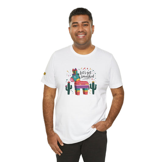A model wearing the "Let's Get Smashed" design, available in multiple colors and plus sizes.