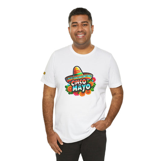 Cinco de Mayo celebration graphic tee featuring a vibrant sombrero and floral design. Available in multiple colors and plus sizes.