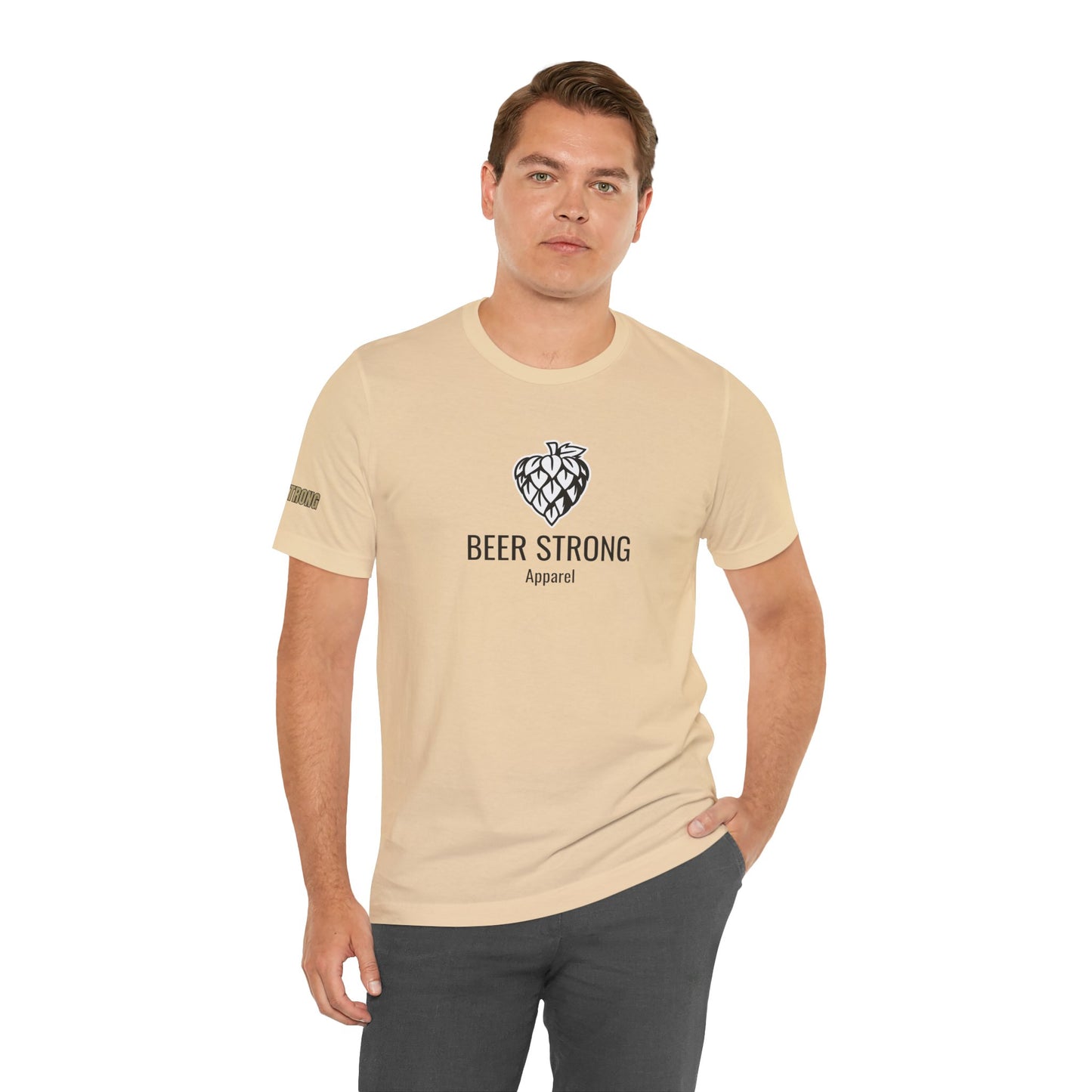 Minimalist hop-inspired t-shirt celebrating craft beer culture, ideal for brewers, beer snobs, and IPA lovers. Available in plus sizes, such as this cream color.