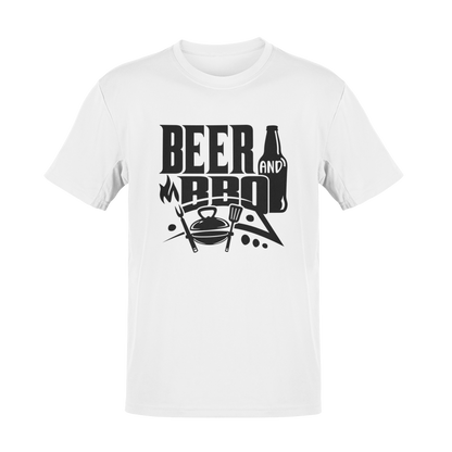 Beer and BBQ-themed t-shirt design for summer cookouts, featuring a classic grilling and beer lovers’ motif.