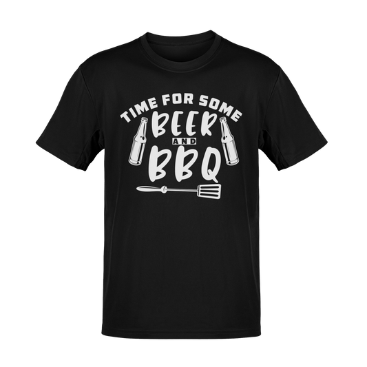T-shirt featuring "Time for Some Beer & BBQ" design, perfect for backyard grillers, beer lovers, and barbecue enthusiasts.
