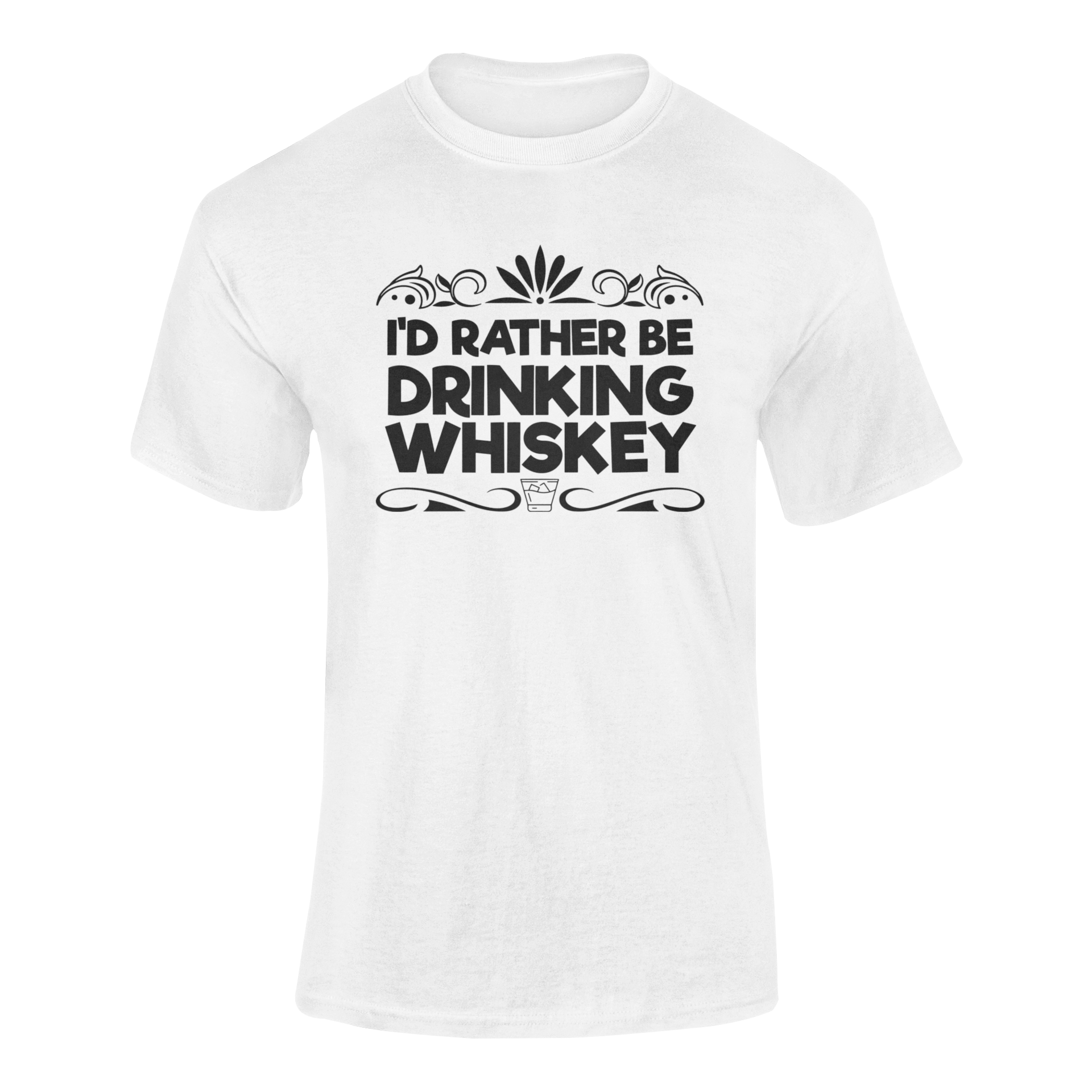 Whiskey-themed design featuring the phrase Neat or On the Rocks with whiskey glass imagery. Ideal for bourbon and scotch lovers. Ghosted mockup shown in white.