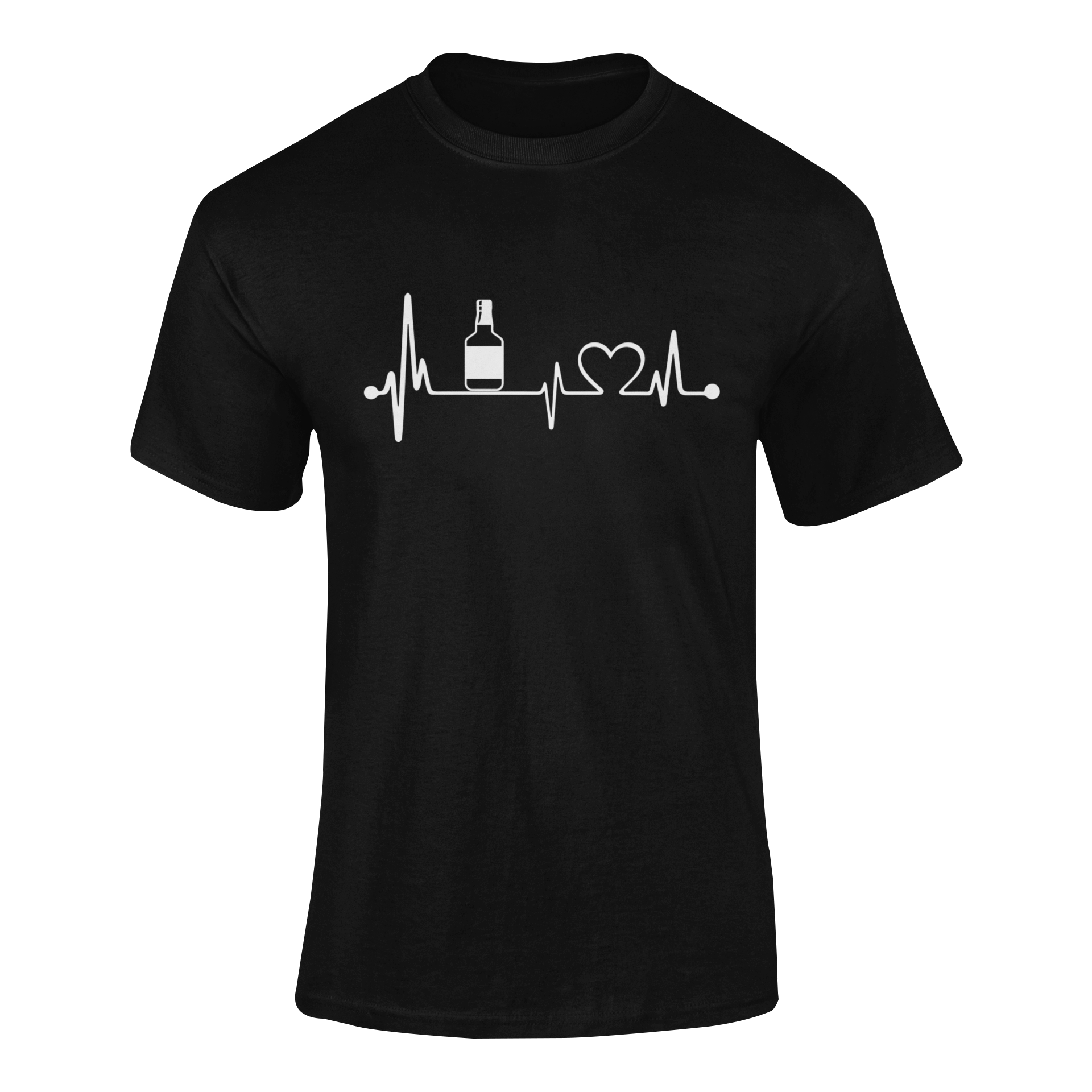 Ghosted mockup featuring the "Vodka Heartbeat" design, a minimalist yet bold graphic tee for vodka lovers and cocktail enthusiasts.