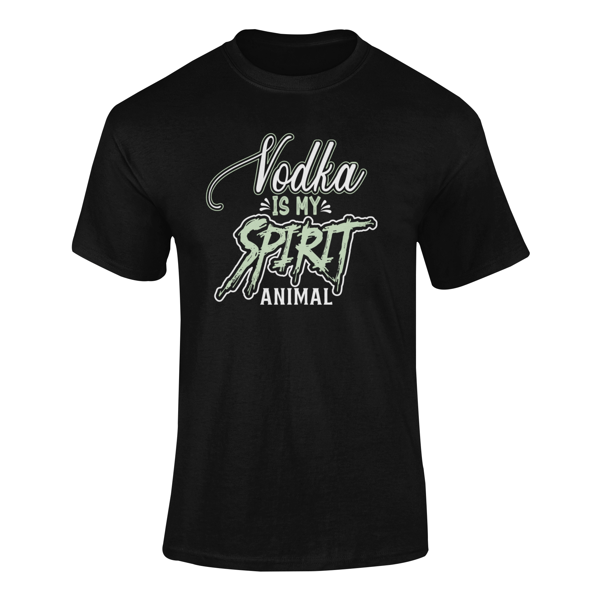 A funny vodka t-shirt featuring a bold, playful "Vodka Is My Spirit Animal" design—perfect for cocktail lovers and party people.