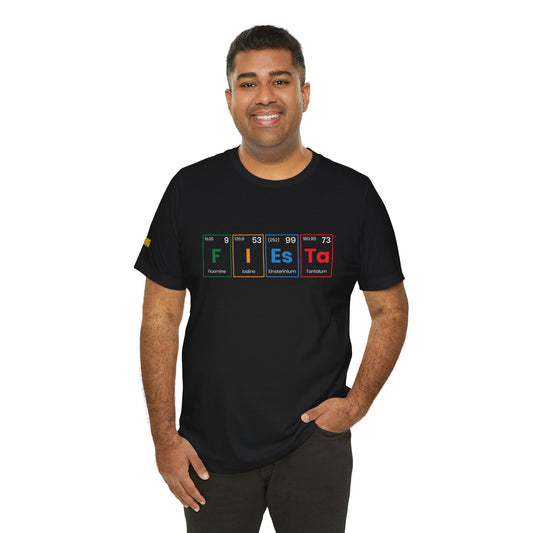 Funny Cinco de Mayo periodic table tee featuring a nerdy chemistry-inspired fiesta design. Available in multiple colors and plus sizes.
