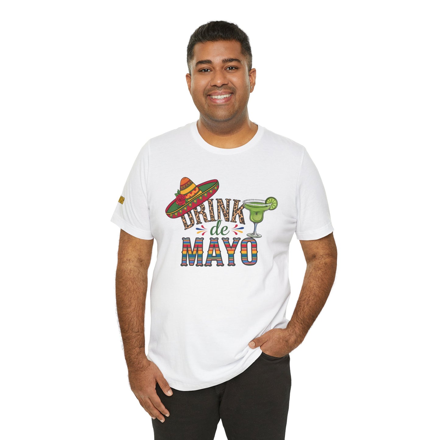  A model wearing the "Drink de Mayo" design, available in multiple colors and plus sizes.