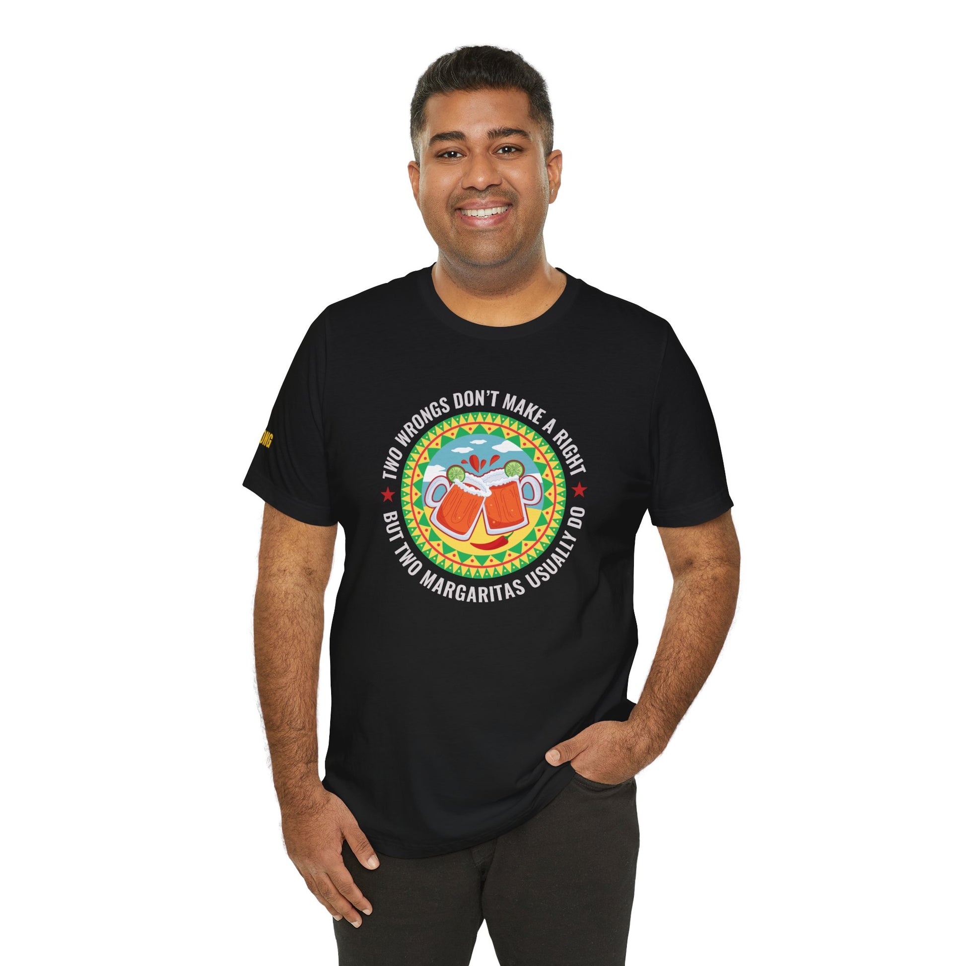 Model wearing Two Margaritas Make It Right t-shirt, available in multiple colors and plus sizes.