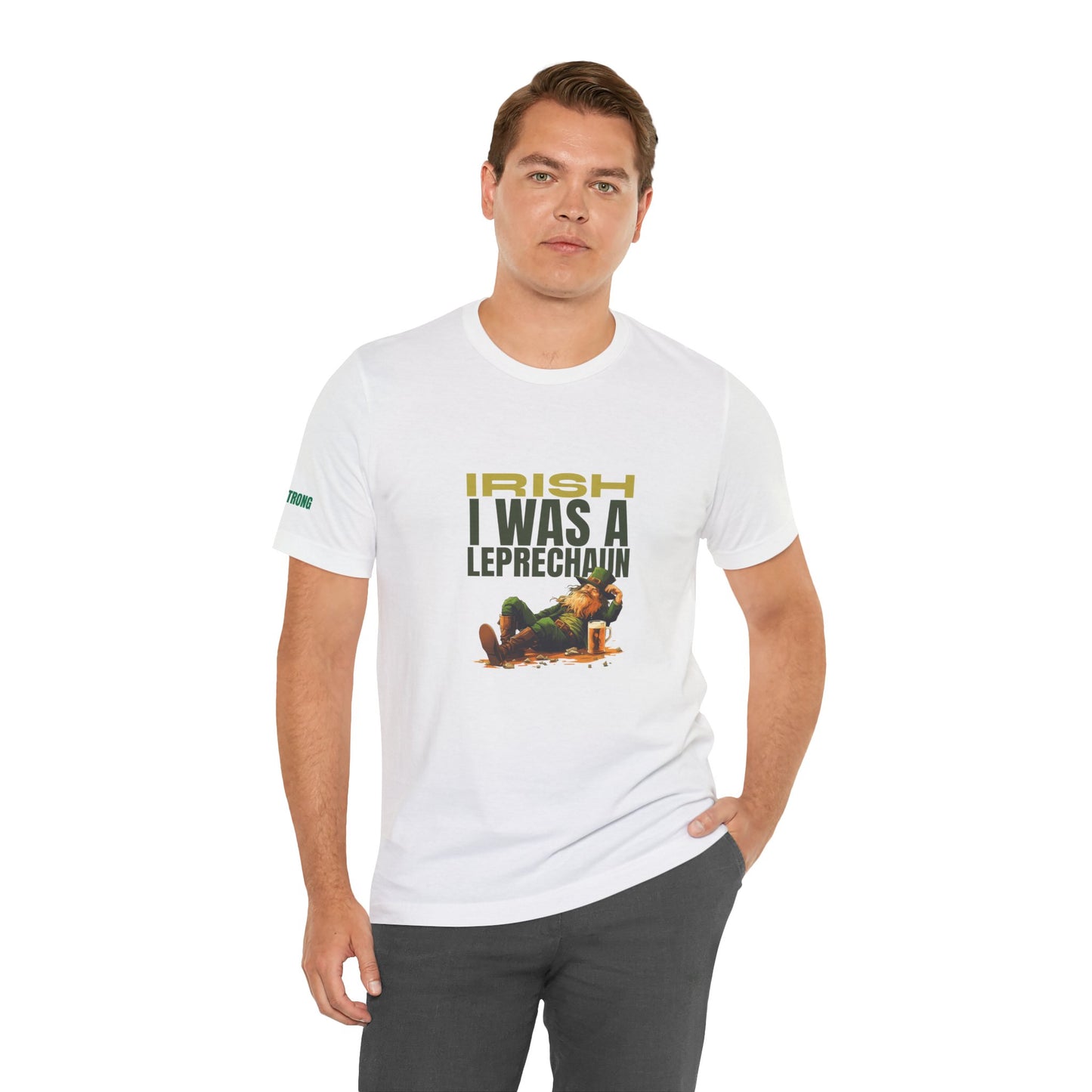 A funny St. Patrick’s Day t-shirt featuring a relaxed, bearded leprechaun lounging next to a pint of beer. A must-have for Irish drinking shirts, pub crawls, and Guinness enthusiasts.