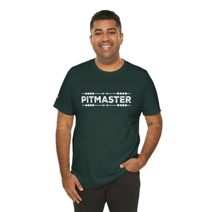 A bold Pitmaster BBQ t-shirt design featuring distressed lettering and skewers, perfect for grill masters, BBQ lovers, and smokehouse pros.
