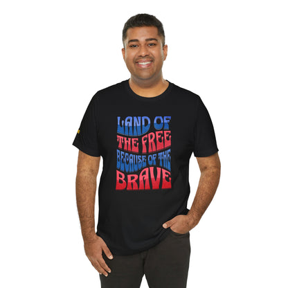 Show your American pride! This Land of the Free Because of the Brave t-shirt is perfect for 4th of July, veterans, and patriots who love the USA!  in black.