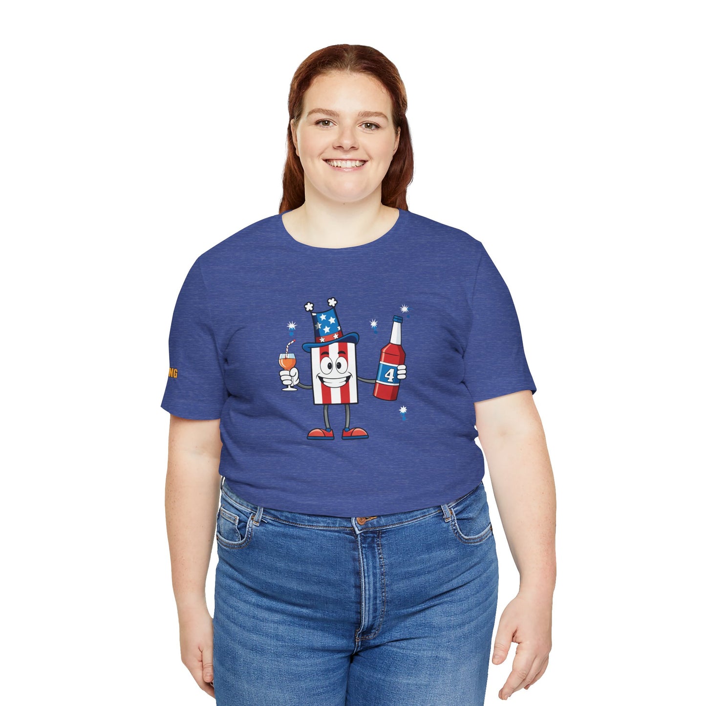 Celebrate 4th of July in style with this funny patriotic drinking t-shirt—perfect for beer lovers, wine drinkers, and freedom enthusiasts! Available in Plus sizes.