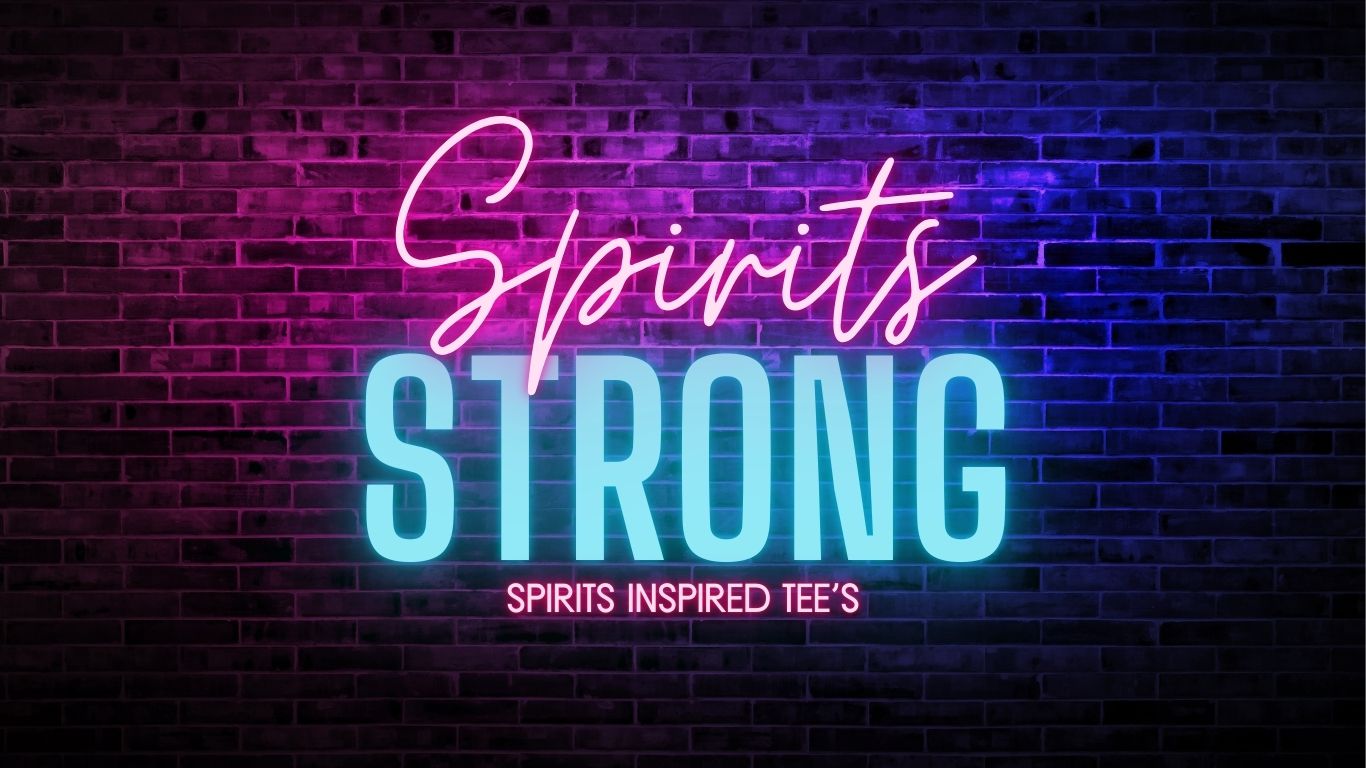 Neon sign reading 'Mixed Spirits – A Collection of Pour Decisions' against a dark background. A funny and stylish collection of alcohol-themed shirts and gifts for cocktail lovers, mixologists, and drinking enthusiasts.