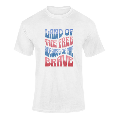Show your American pride! This Land of the Free Because of the Brave t-shirt is perfect for 4th of July, veterans, and patriots who love the USA!  Ghosted mockup.