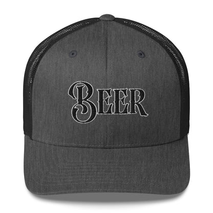 Ghosted mockup of a BEER snapback hat sitting flat, available in multiple colors. Classic bold lettering designed for beer lovers.